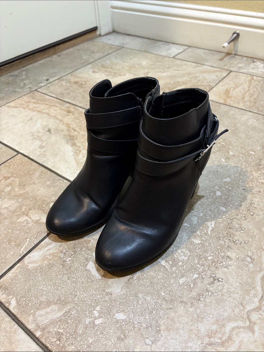 Material Girl Black Ankle Booties with Wrap Strap and Buckle